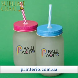 Банка для сублімації Sublime з лого з кольоровою трубочкою та кришкою матова 450 мл